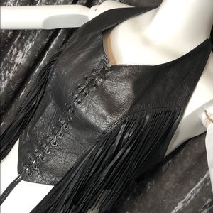 Leather biker fringe halter